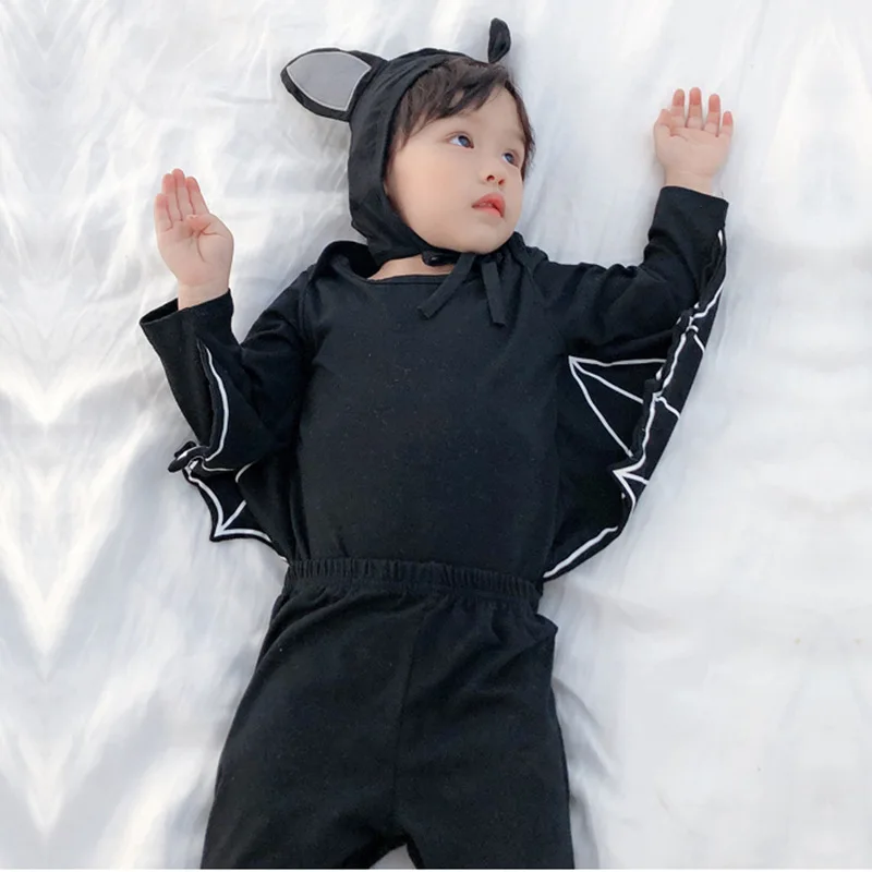 

Kids Clothes for Autumn Winter Boy Girl Clothes Bat Long Sleeve Kids Halloween Costume Long T-shirt+Pants+Hat Clothing Sets