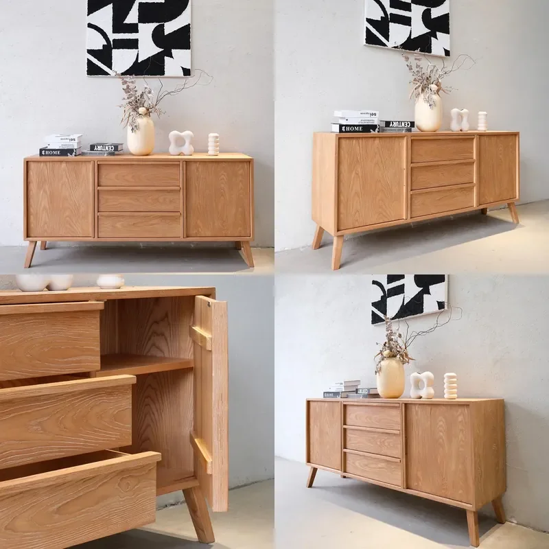 For Solid Wood Bucket Cabinet Ash Wood Log with Drawer Tenon and Mortise Storage Cabinet Entrance Locker Side Cabinet