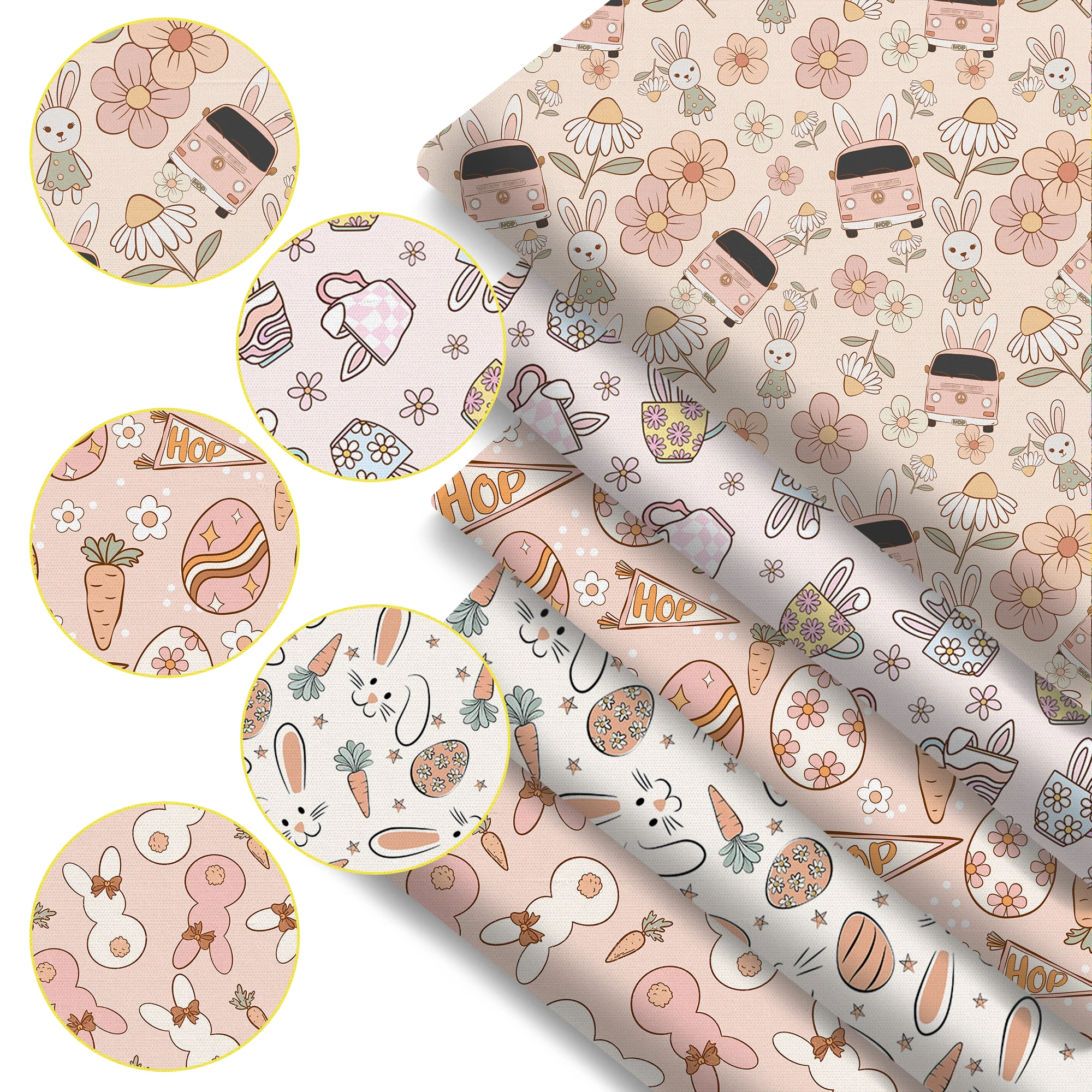 

Предварительно вырезанная 5 шт./компл., 50x45 см, полиэстер с принтом пасхального кролика, предварительно вырезанная ткань для квилтинга, листы квадратов