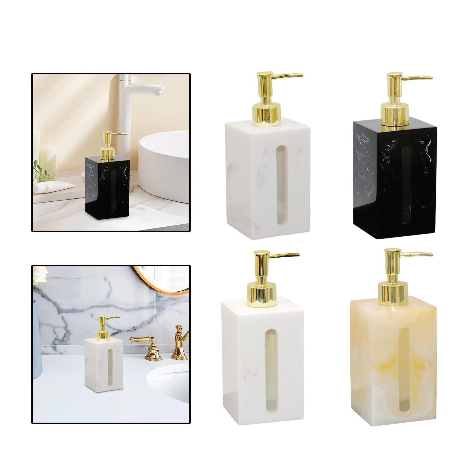 Resin Liquid Soap Dispenser Marble Style with Rustproof Pump Soap Dispenser Liquid Bottle for Home Bathroom Kitchen Lotion