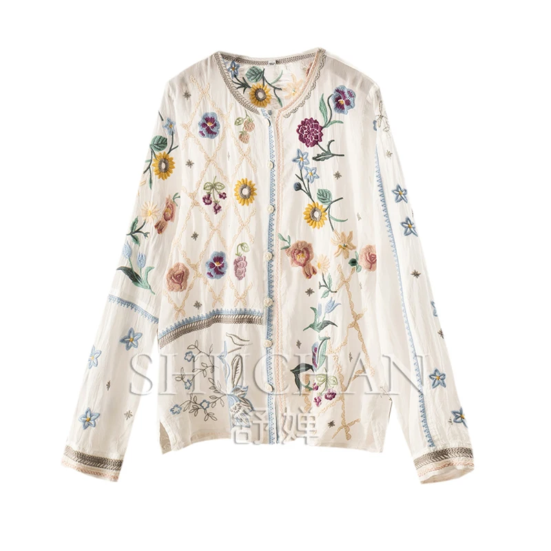 Sweet Garden, Beauty Luxury Heavy Industry Embroidery Hazy Long-sleeved Sunscreen Shirt Women 1Y21