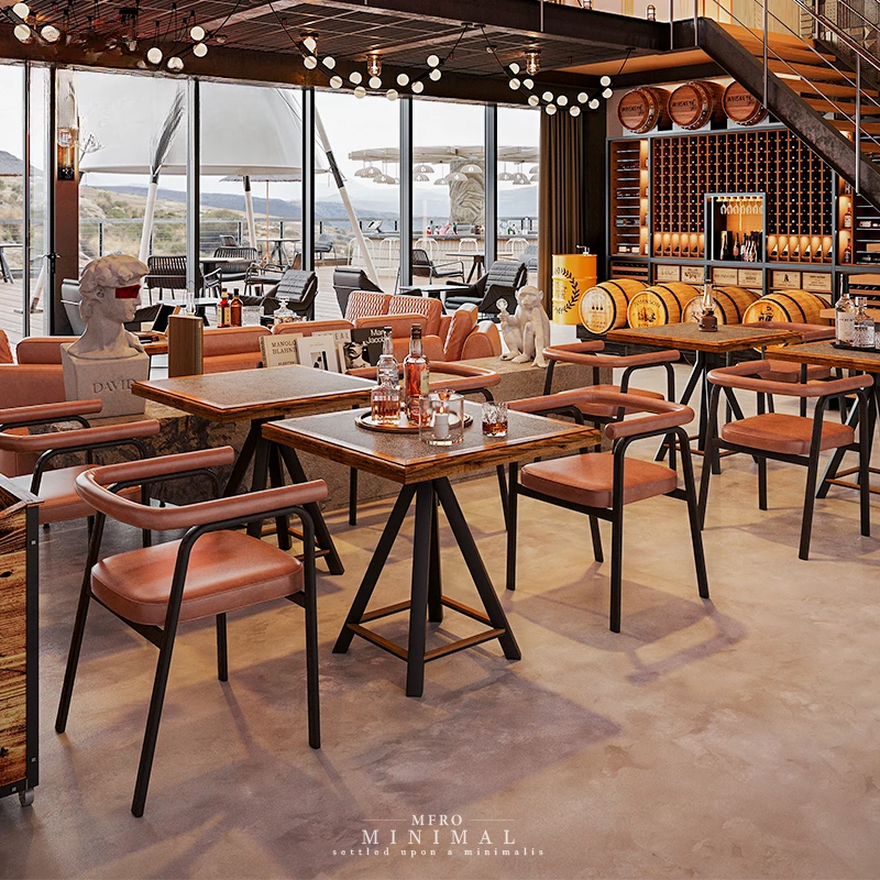 Industrial style, commercial bar, table and chair combination set, clear bar, pub, café, one table, 4 chairs, western restaurant