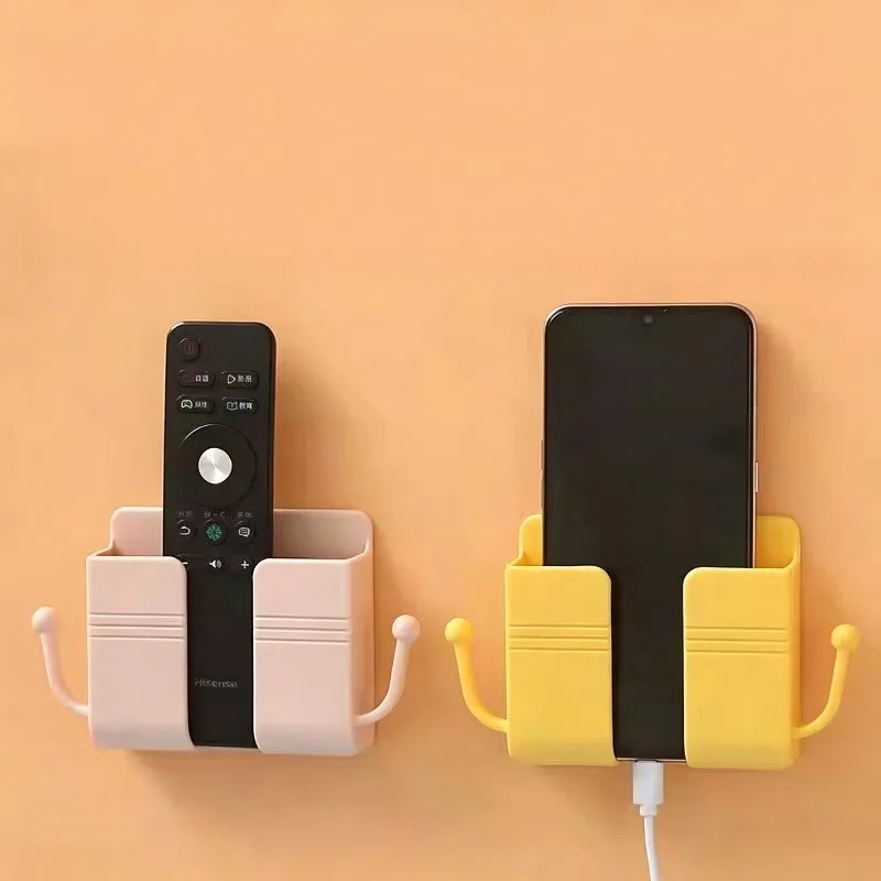 No‑Drill Wall Storage Organizer Multifunctional Adhesive Phone Remote Control Holder With Hooks Household Small Items Rack