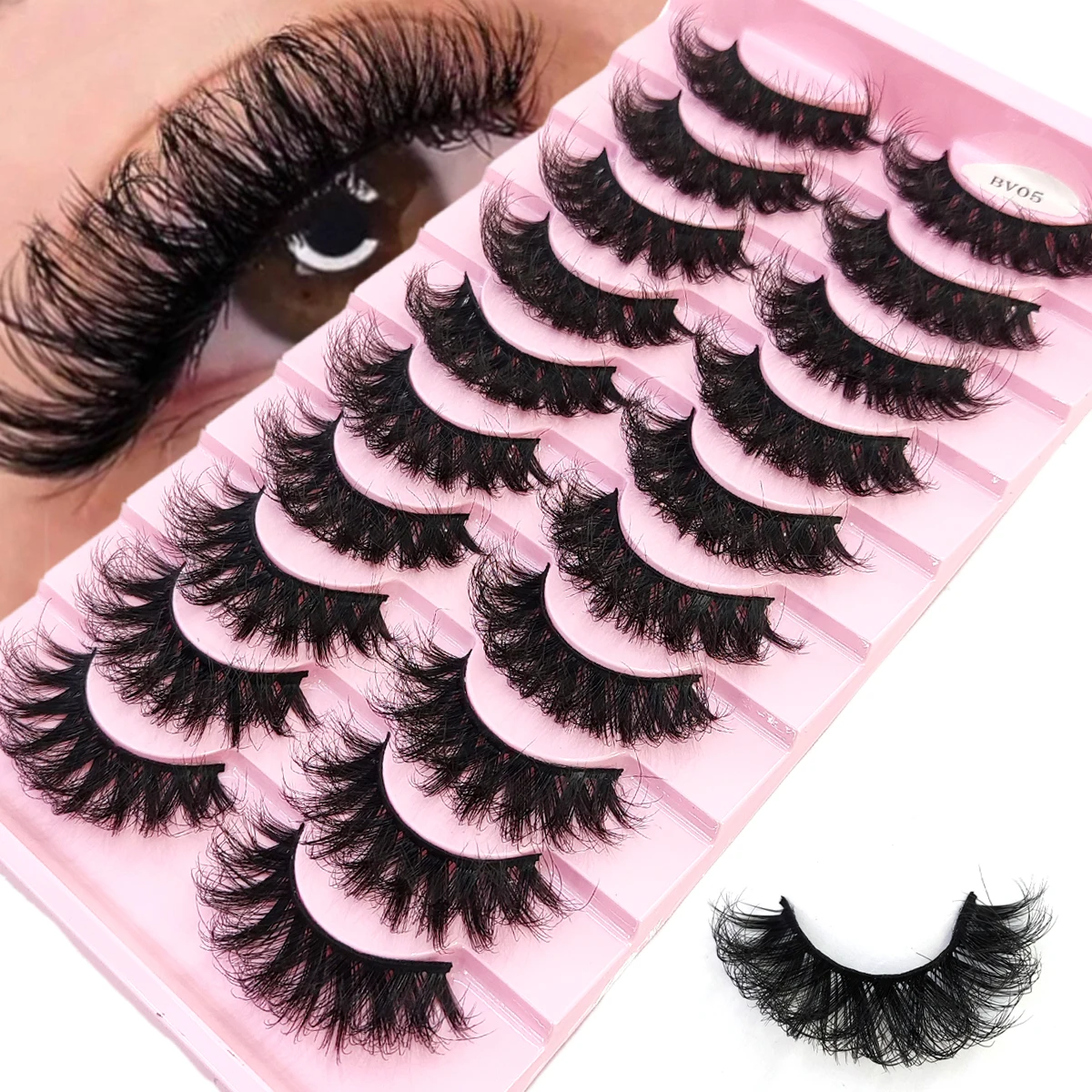 HBZGTLAD 10 Paar natürliche russische Streifenwimpern, flauschige künstliche Nerz-3D-Wimpern, flauschige, lockige Wimpern, künstliche Wimpern