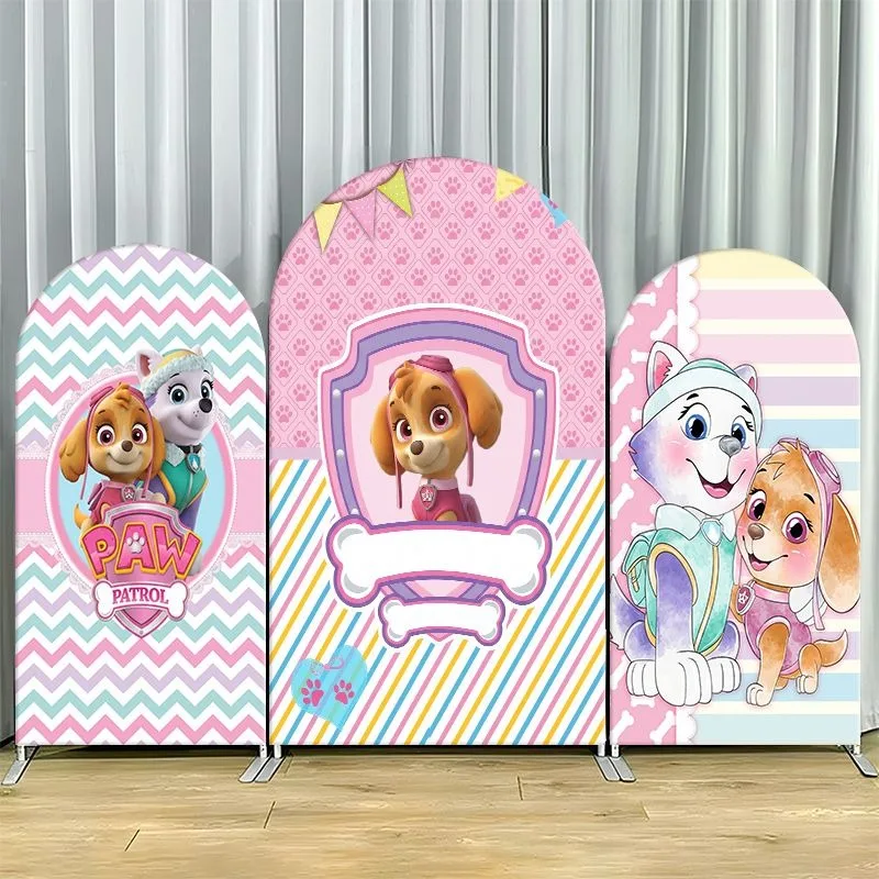 

Paw Patrol Arch Backdrop Cover Thick Fabric Custom Party Decoration Colorful Stripe Paw Birthday Photo Session Decor Event