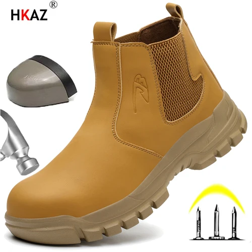 Botas de trabajo de seguridad impermeables para hombre, zapatos con punta de acero, botas tácticas de senderismo y aventura al aire libre, antiimpacto y antipinchazos