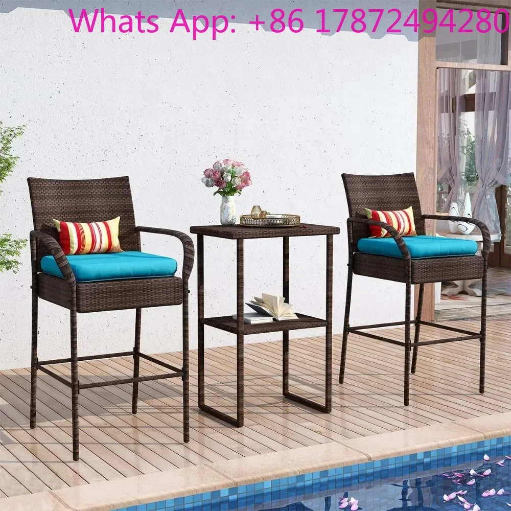 Patio Counter Height Pub Chair with Arms, High Top Rattan Barstool