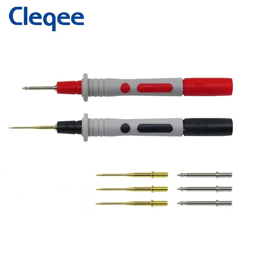 Cleqee P8003.1 8PCS Replaceable Needles Test  Probes + Protective Caps Kit 1mm Sharp & 2mm Thick Needle Pins with 2mm Thread