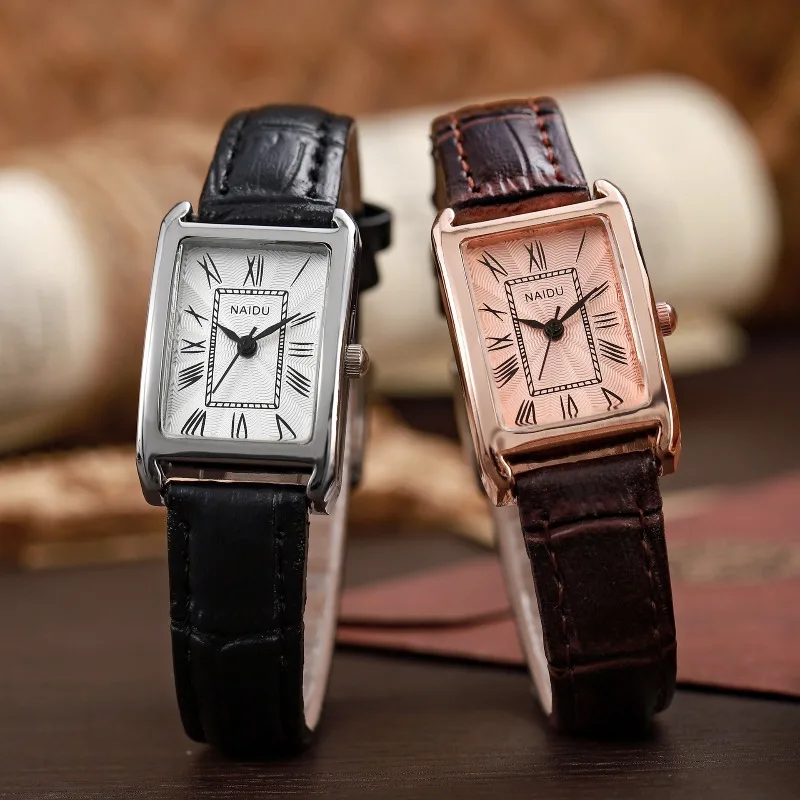 

Casual Rectangle Pointer Quartz Watch Rome Fashion Analog Retro PU Leather Wrist Watch for Women Girls