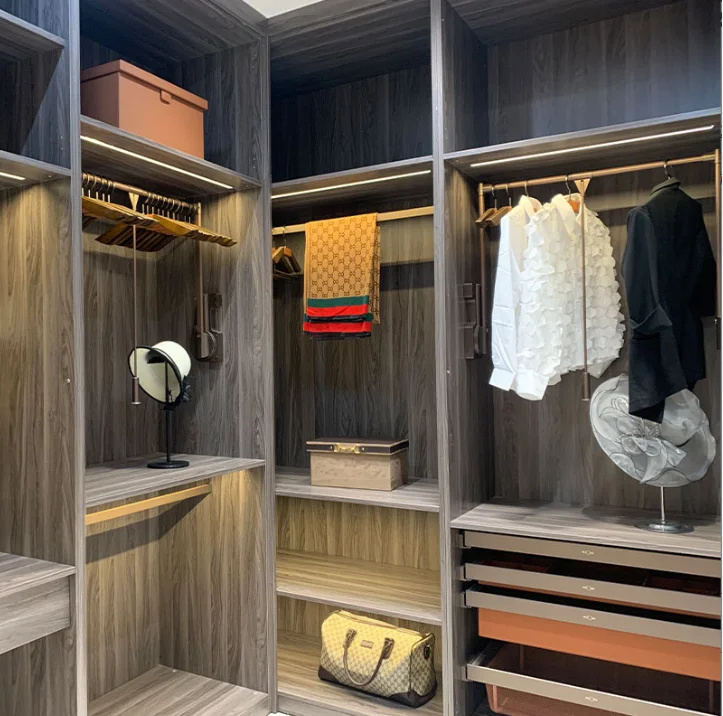 Custom Stainless Steel Convertible Floor/Ceiling Bedroom Wardrobe Shaker Glass Doors Modern Design Wall Mount 5+ Drawers 5-Year