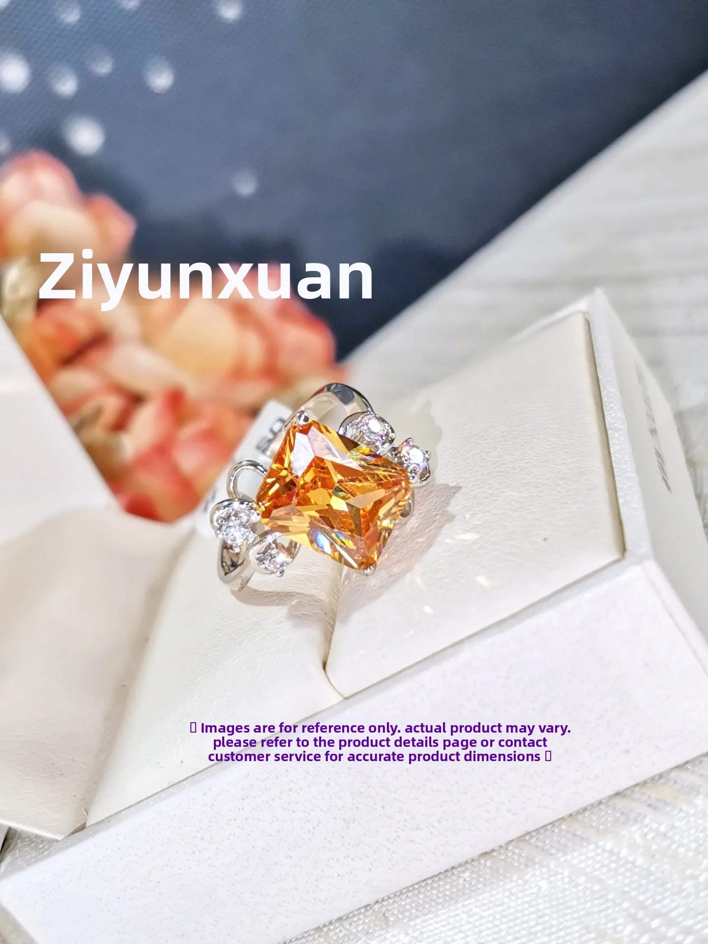 

Модное роскошное кольцо с имитацией драгоценного камня из циркония, покрытое белым золотом, квадратной формы, оранжевого цвета, для женщин Ele Fi...