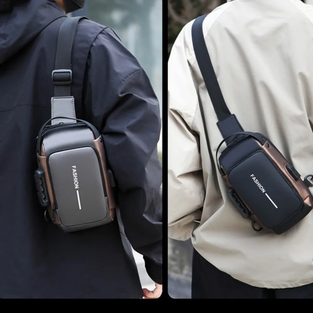 Waterproof Password Biker Bag Anti-theft with USB Charging Men's Chest Bag Wear resistant Adjustable Strap