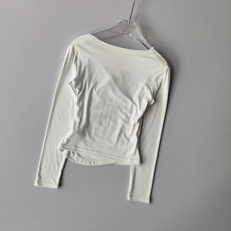 V-Ausschnitt Langarm-Yoga-Anzug T-Shirt für Schlankheits- und Lauftraining Fitnessanzug als Unterziehshirt für Damen – Detail 9