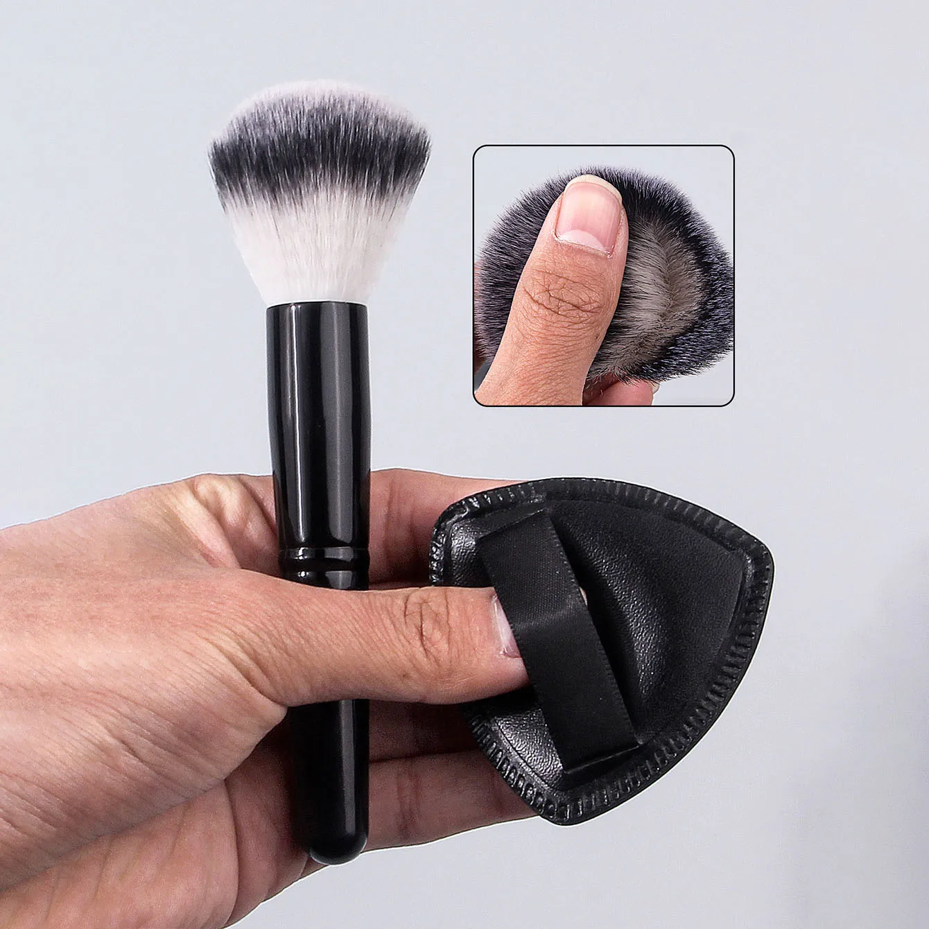 Pincel de pó facial macio portátil, 2 peças, pincel de blush e pincel de contorno + esponja de maquiagem sem entupimento