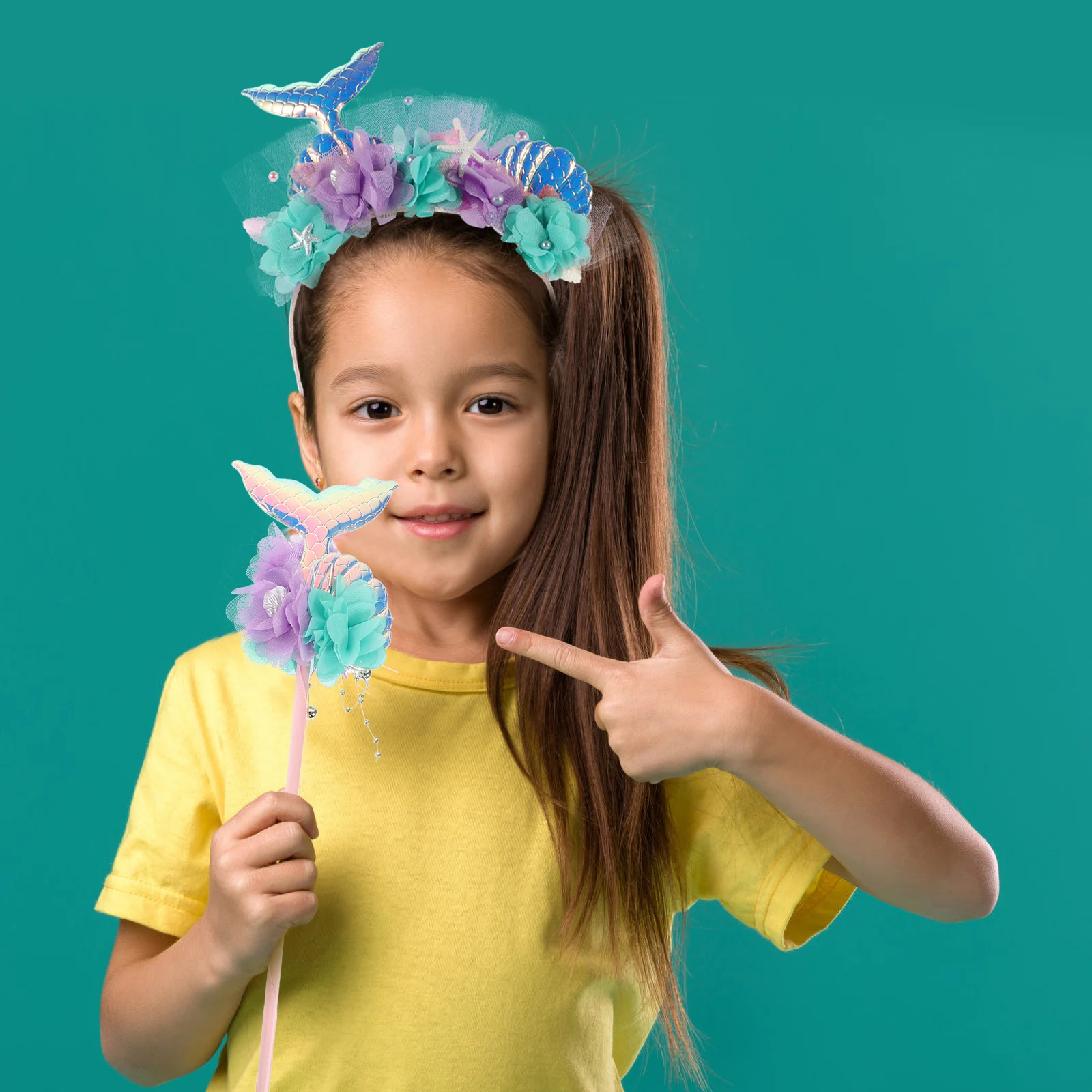 

Mermaid Props Sequin Tail Headband Set Party Toys Plastic Reusable Accessories