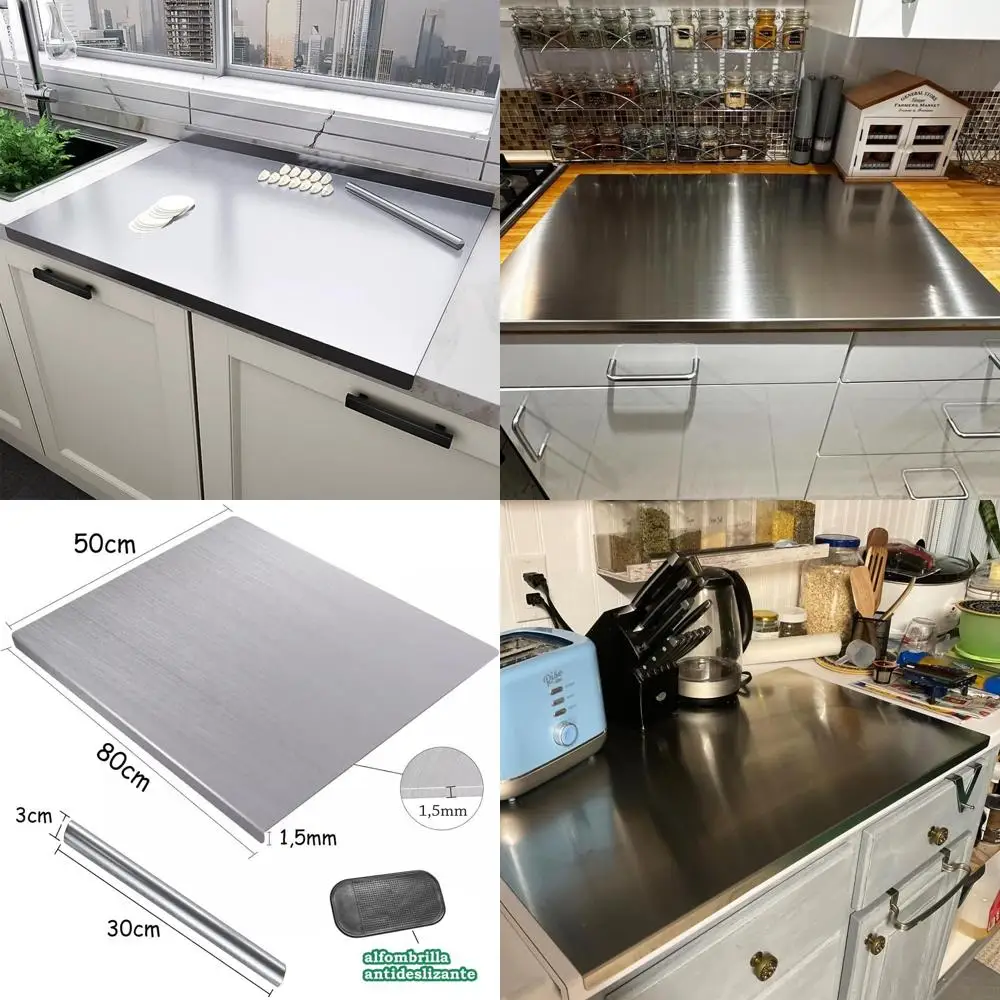 

Большая разделочная доска из нержавеющей стали 304 31,5 x 19,69 с губкой и скалками для использования на кухне