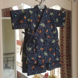 Japanese Style Cotton Baby Children's Kimono Home Animal Print Sleepwear Set Simple Short-Sleeved Shorts Sleepwear Suit LB985
