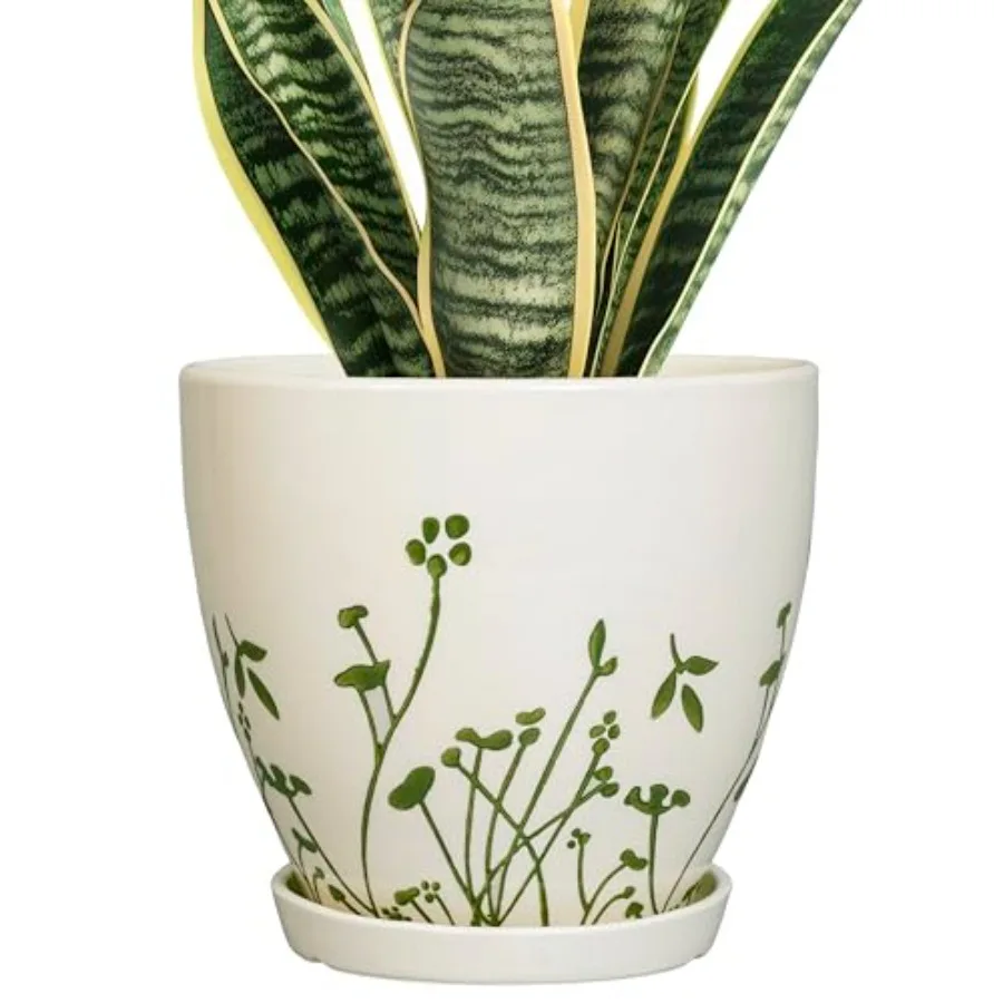 

Indoor Plant Pot.2 - Ceramic Planter with Drainage Hole and Saucer Boho Round Decorative Flower Pot for Indoor Outdoor Flowers