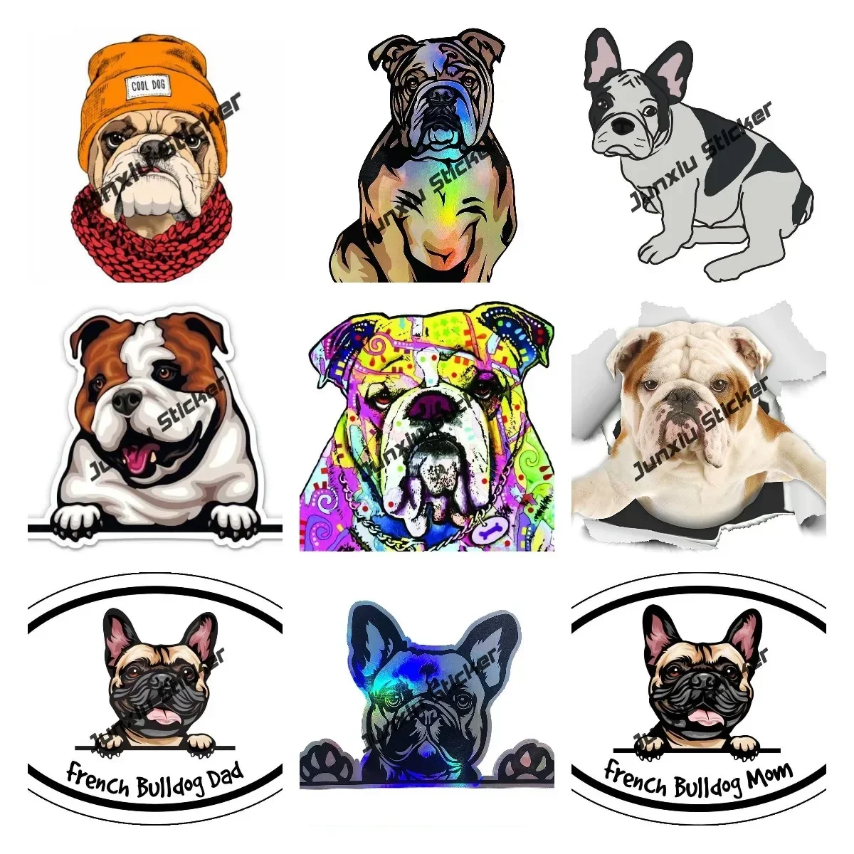 Cartoon Animal French Bulldog Holographic Decal Dog Paws Breed Bumper Sticker for Laptops Tumblers Windows Cars Trucks Walls