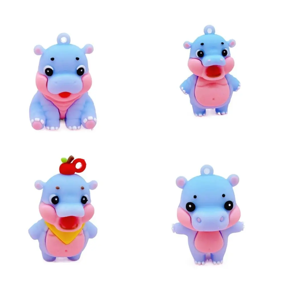 4pcs Cute Hippo Pendant Keychain MooDeng Hippopotamus Soft Rubber Bag Charm Ornaments Cartoon Creative Car Keyring