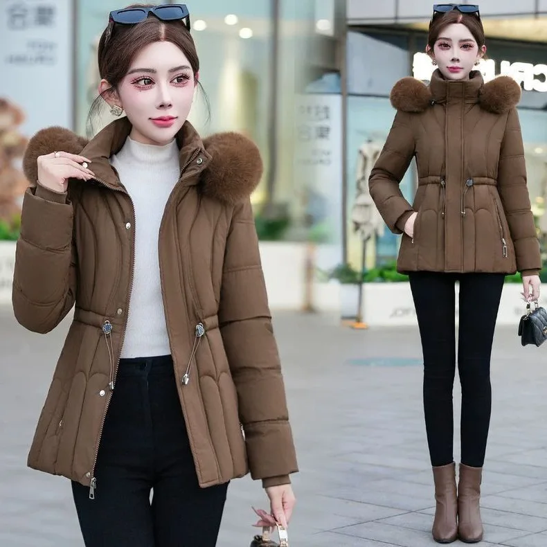 

Winter Parker Women's Down Cotton Jacket 2026 New Korean Hooded Big Fur Collar Warm Cotton Padded Jacket Coat Female Outerwear