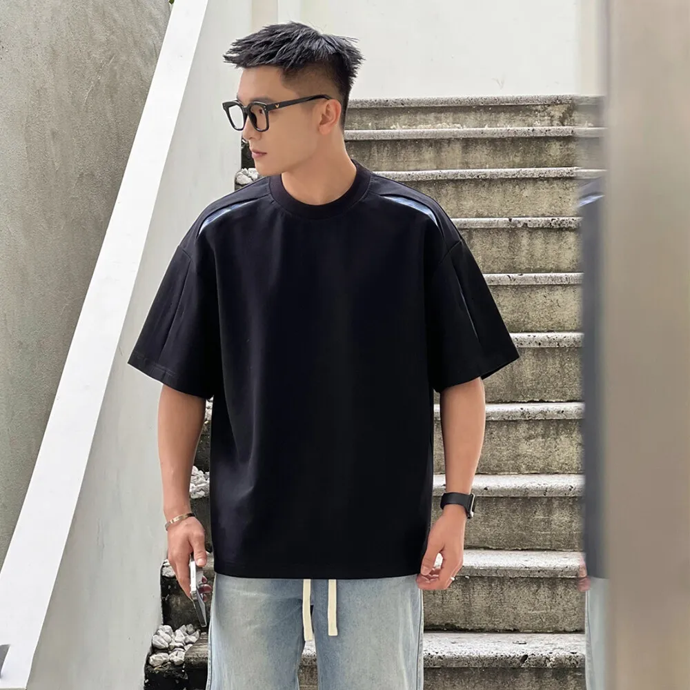 2026 Summer New Style Men's Mamba Cotton Striped Structured Patchwork Design Stylish T-Shirt Short Sleeve