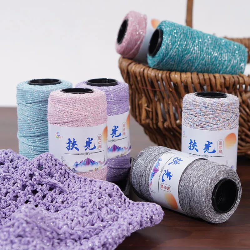

500g 10pcs Crochet Round Silver Colored Shiny Thread Hollow Medium-thick Cotton Linen Hand-woven DIY Crochet Hat Bag Material