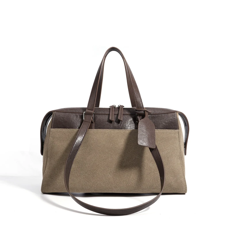 

New Fashionable Women Genuine Leather Canvas Underarm Bags Versatile Large Shoulder Bag Niche Design Female Crossbody Handbags