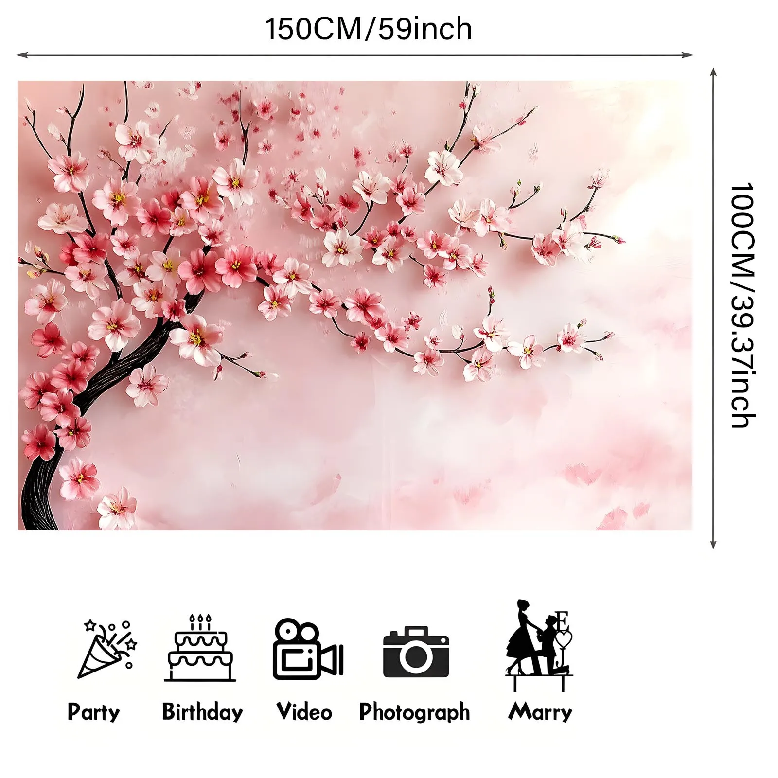 علم خلفية زهر الكرز واحد، ديكور حائط، مناسب للاستوديوهات وأعياد الميلاد والذكرى السنوية وحفلات الزفاف