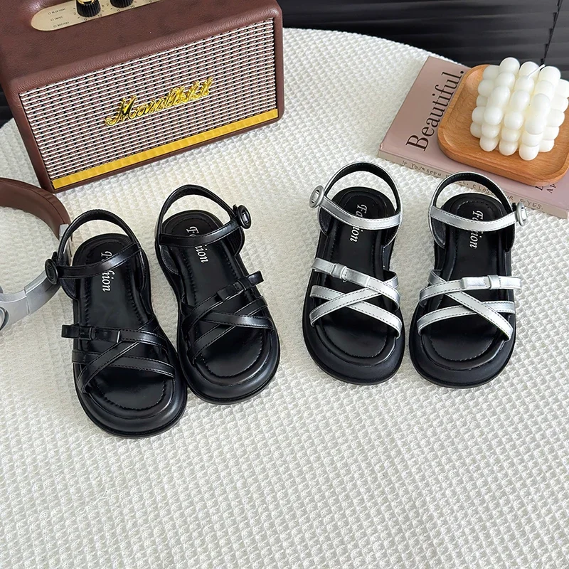 

Girls Beach Shoes Bow-knot 2025 Summer Brand New Soft Open Toes Fashion Kids Sandals Princess Sweet Style Anti-slippery Chic Hot