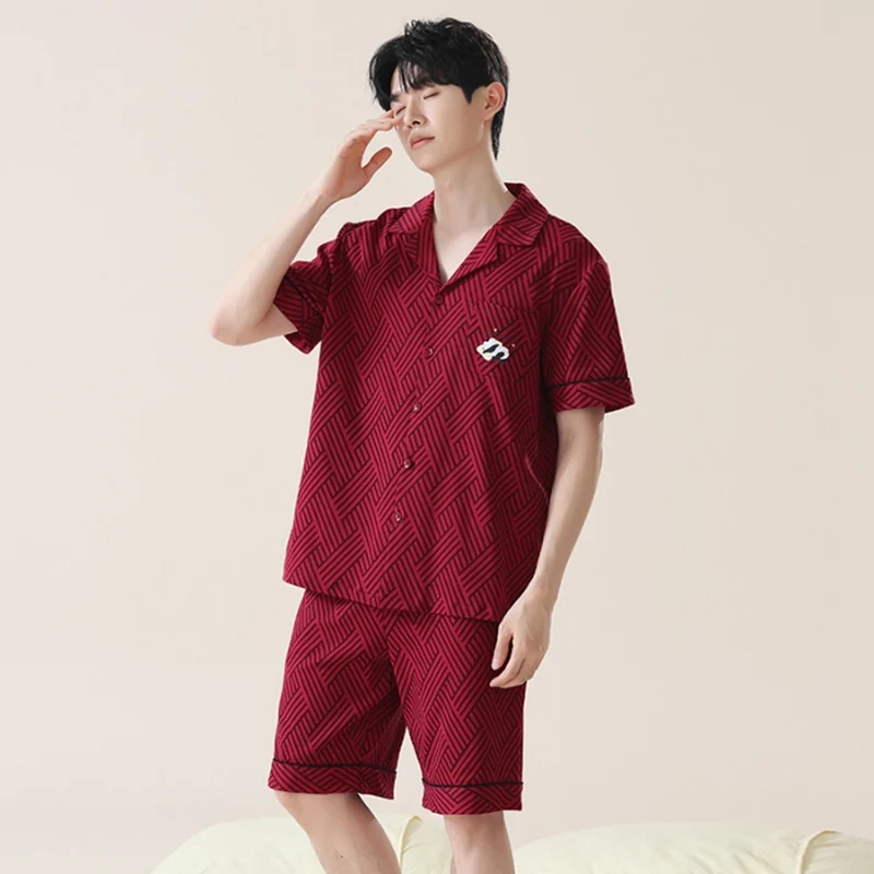 Couple Short Sleeve 100% Cotton Pajama Sets for Men Summer Korean Loose Sleepwear Pyjama Women Night Dress Homewear Home Clothes