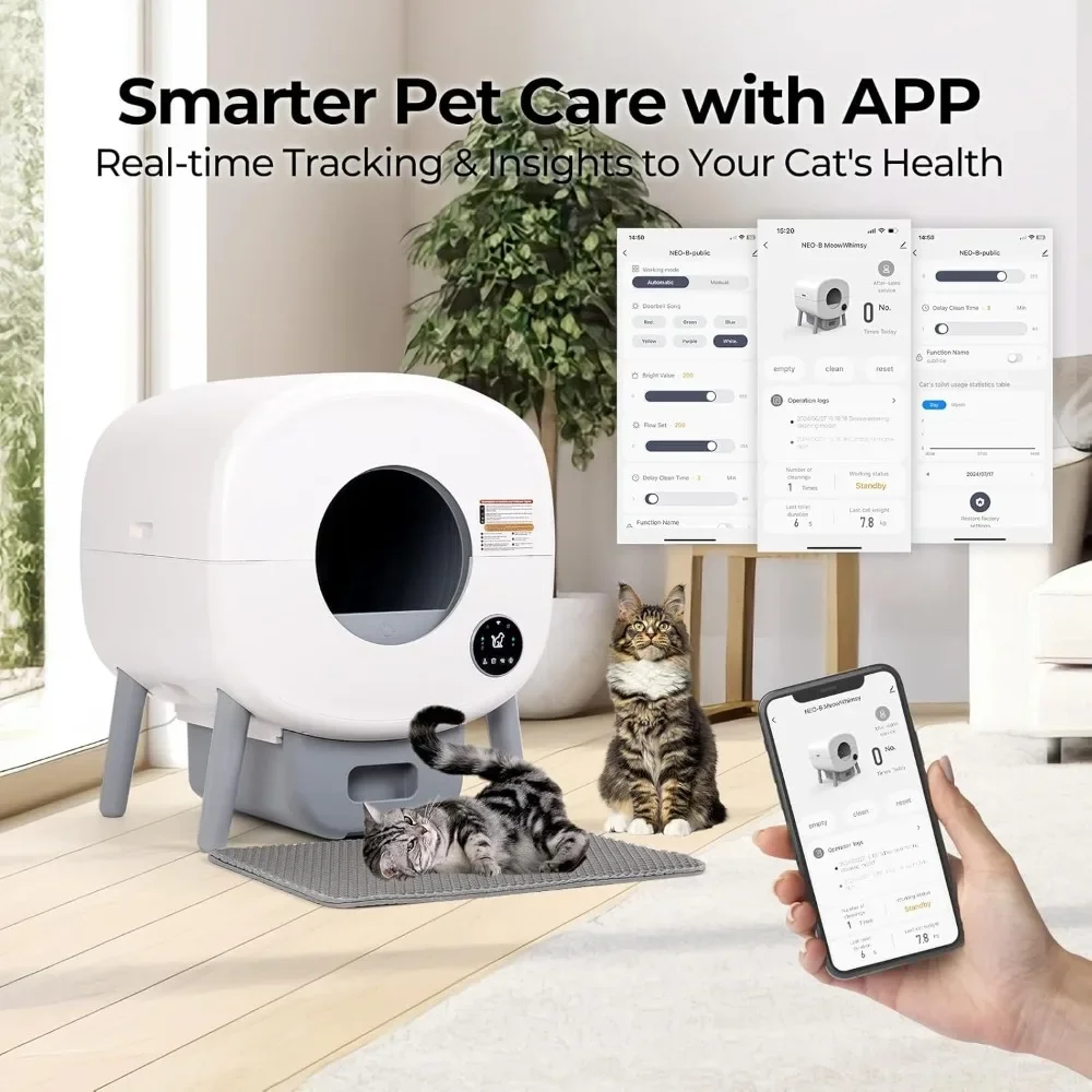 

Self Cleaning Cat Litter Box: Extra Large Automatic for Multi-Cats, Odor-Free, App-Controlled & Ambient Light Waste Compartment