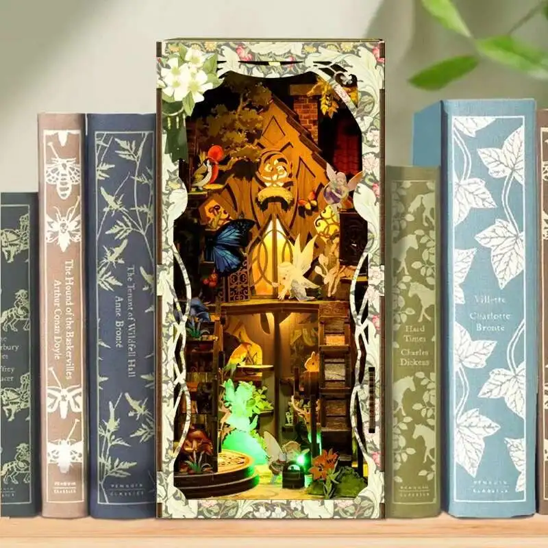 

DIY деревянный книжный уголок вставка полка комплект деревянная миниатюрная модель комплект секретный мир леса Casa подставка для книг книжная полка ручной работы подарок