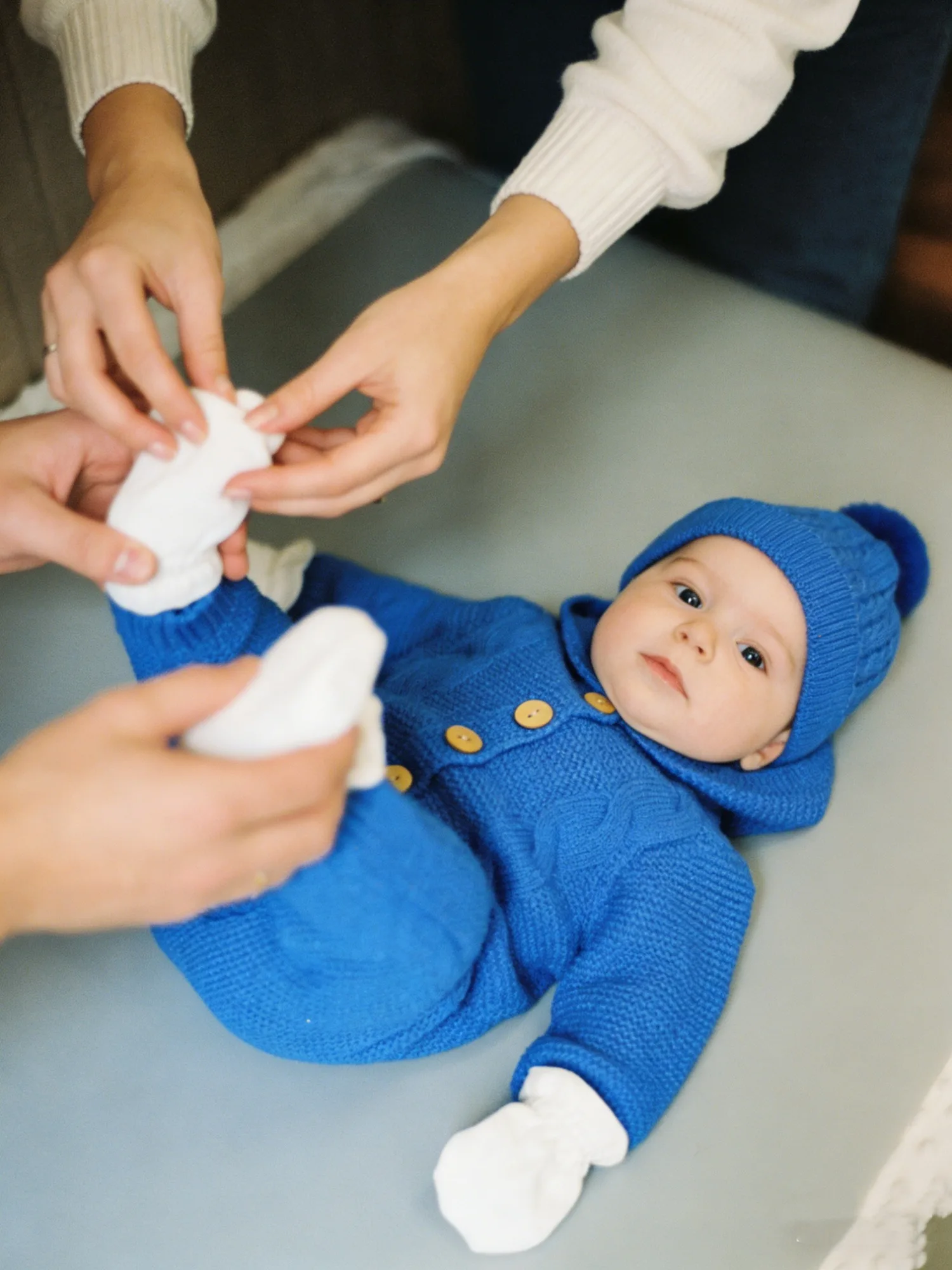 Baby Boy Blue Knit Outfit Set - Full Winter Wear with Hat & Socks