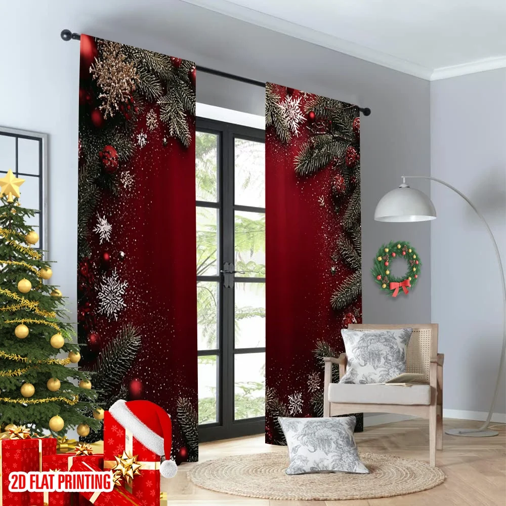 2 قطعة 2D الطباعة المسطحة عيد الميلاد الساخن ستائر الحفلات عيد الميلاد الأضواء الرقمية المطبوعة البوليستر الستائر احتفالية ل