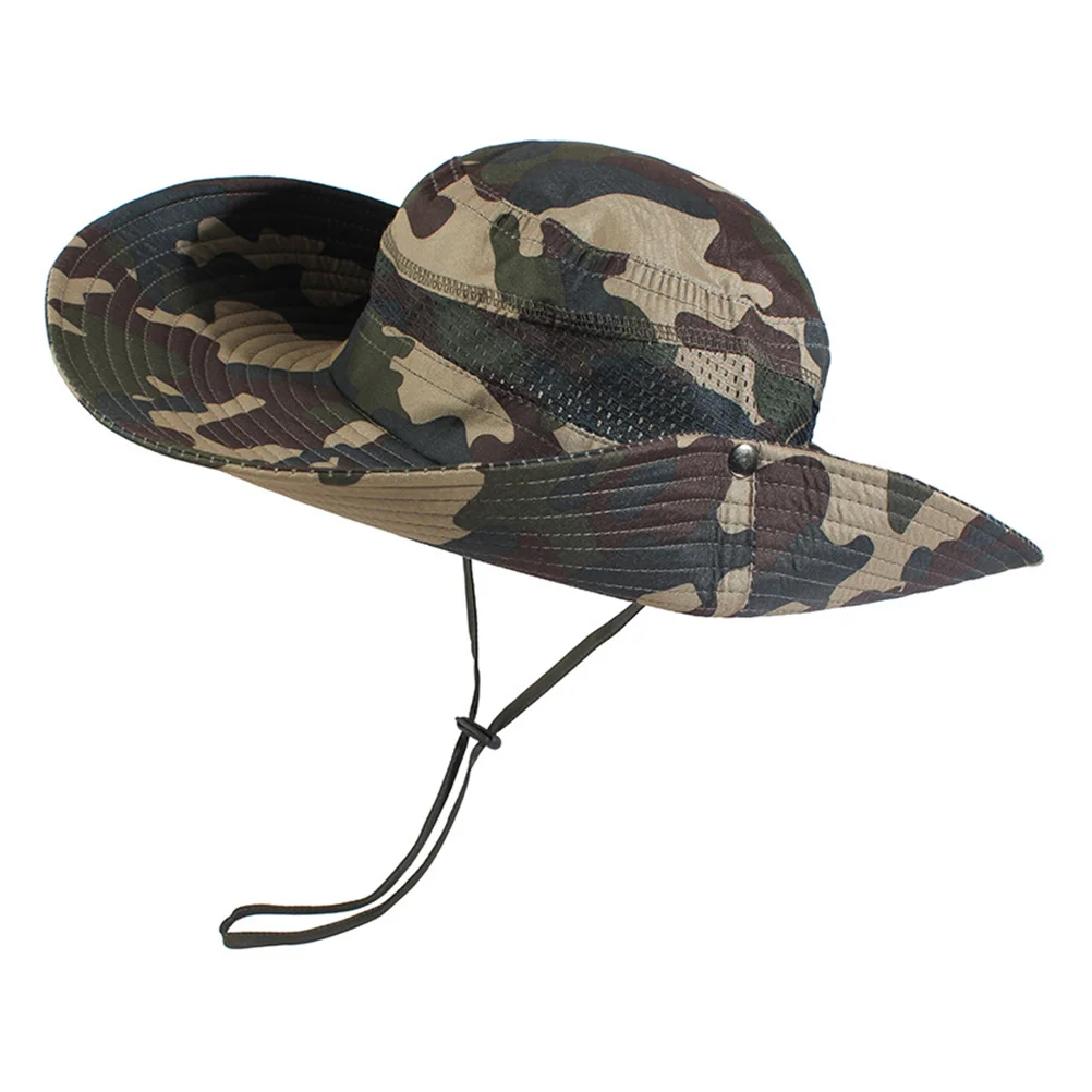 

Quick Dry Camouflage Fishing Hat Breathable Mesh Layer Cool Dry Unisex Outdoor Hiking Camping Sun Hat Cap Wide Brim Adjustable