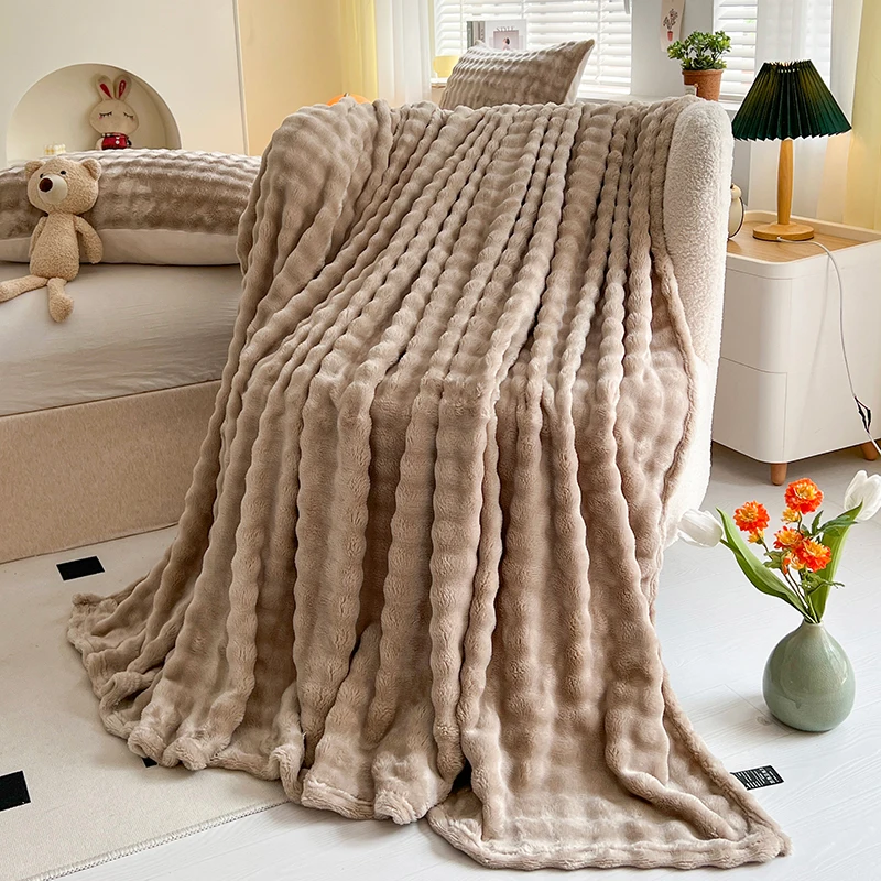 

Fluffy Warm Super Soft Flannel Blanket Durable Bedroom Bedspread Coral Fleece Solid Color Summer Blanket