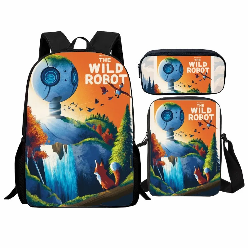 Zestaw 3-częściowy: Plecak szkolny z nadrukiem \"Dzikie Roboty Toalety\", torba na ramię z robotem dzikim.