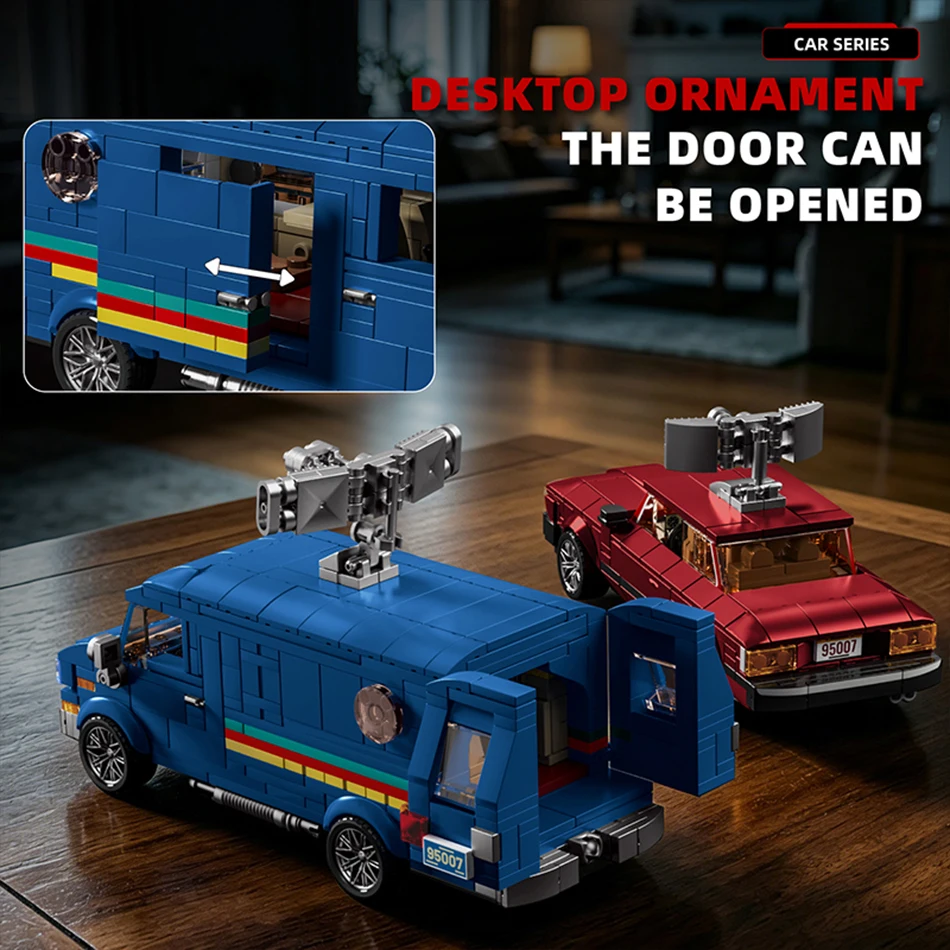 1:32 Scale City Vintage 80s pop-up Radio Station GMC Van Model Building Blocks Set Strangered Steve Car Vehicle Bricks Toys Gift view 6