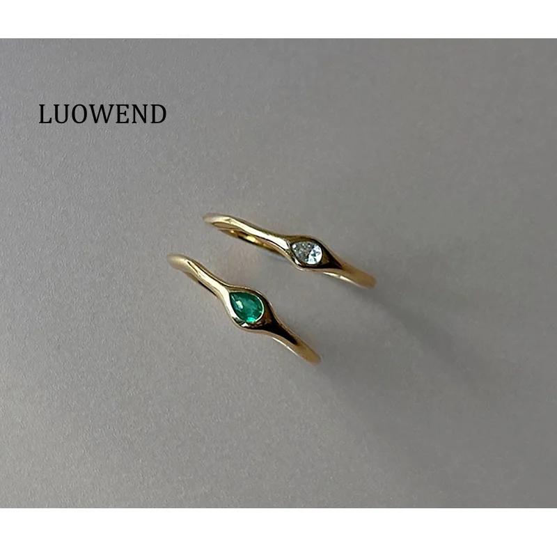 

LUOWEND 100% 18K Yellow Gold Rings Fashion INS Style Natural Diamond/Emerald Engagement Ring for Women High Anniversary Gift