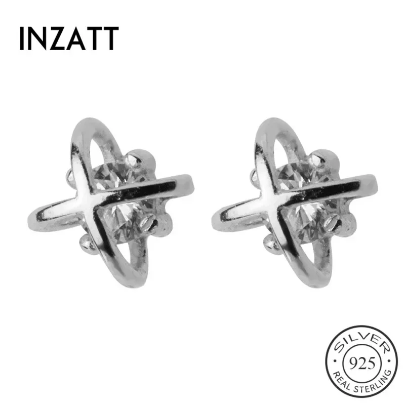 INZATT Real 925 Sterling Silver 5mm Zircon Flower Stud Earrings For Fashion Women Party Cute Fine Jewelry 2024 Trendy Accessorie