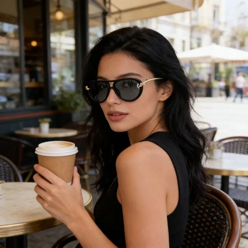 

Luxury Metal Frame Oversized Pilot Sunglasses Women Fashion Sexy Eyewear Men Retro Trendy Double Bridge Personality Sun Glasses