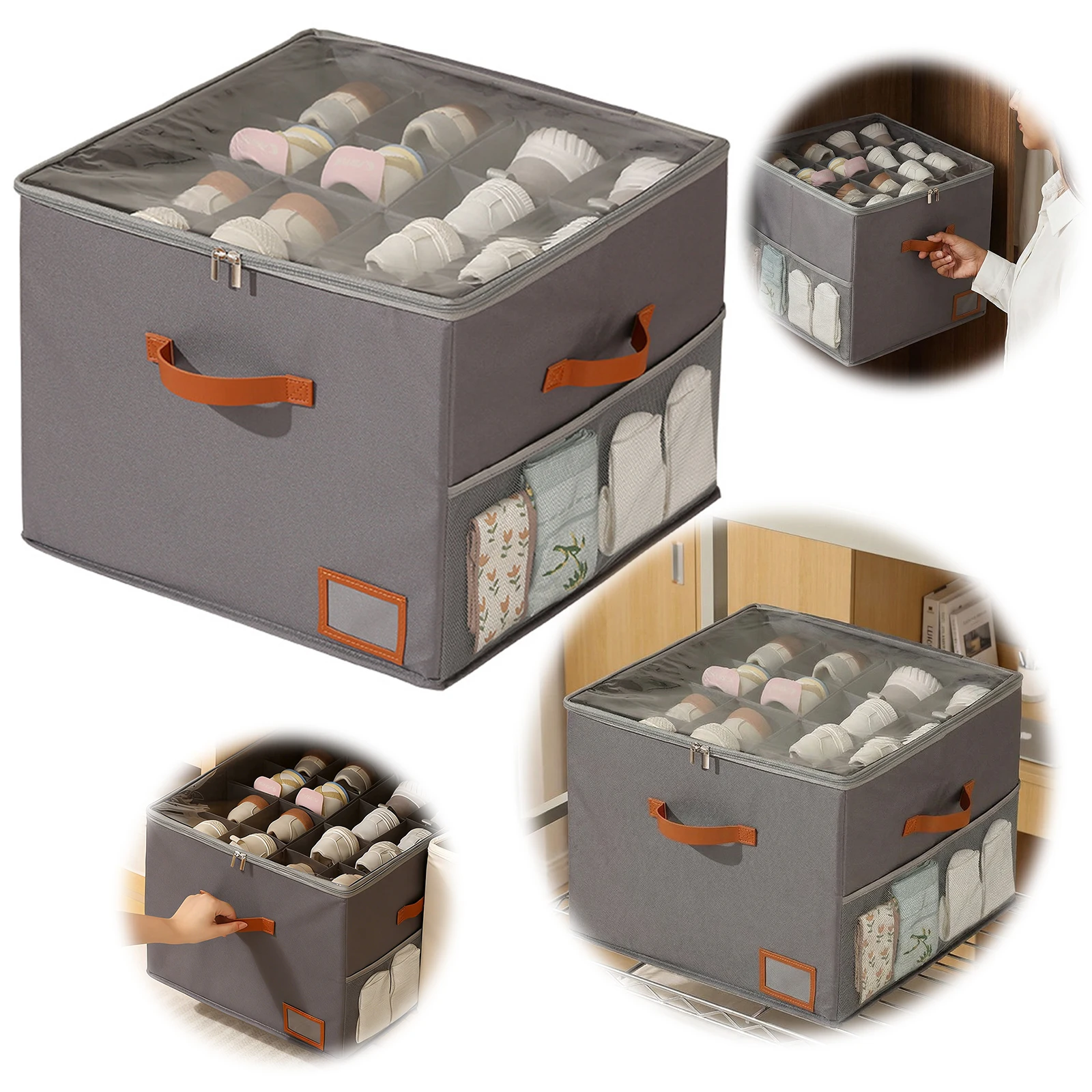 

Коробка для хранения обуви, вмещающая до 16 пар, с прозрачной крышкой (серая)