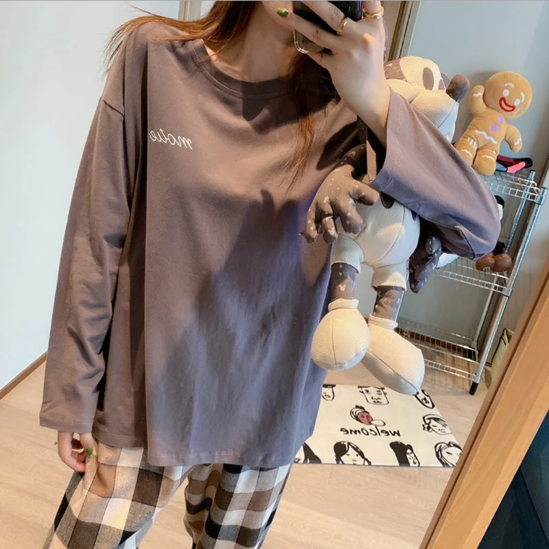 Spring and Autumn New Women\'s Pajamas Homewear Set Girls Pajamas Students Korean Ins Loose Long-Sleeved Pajamas Homewear Set