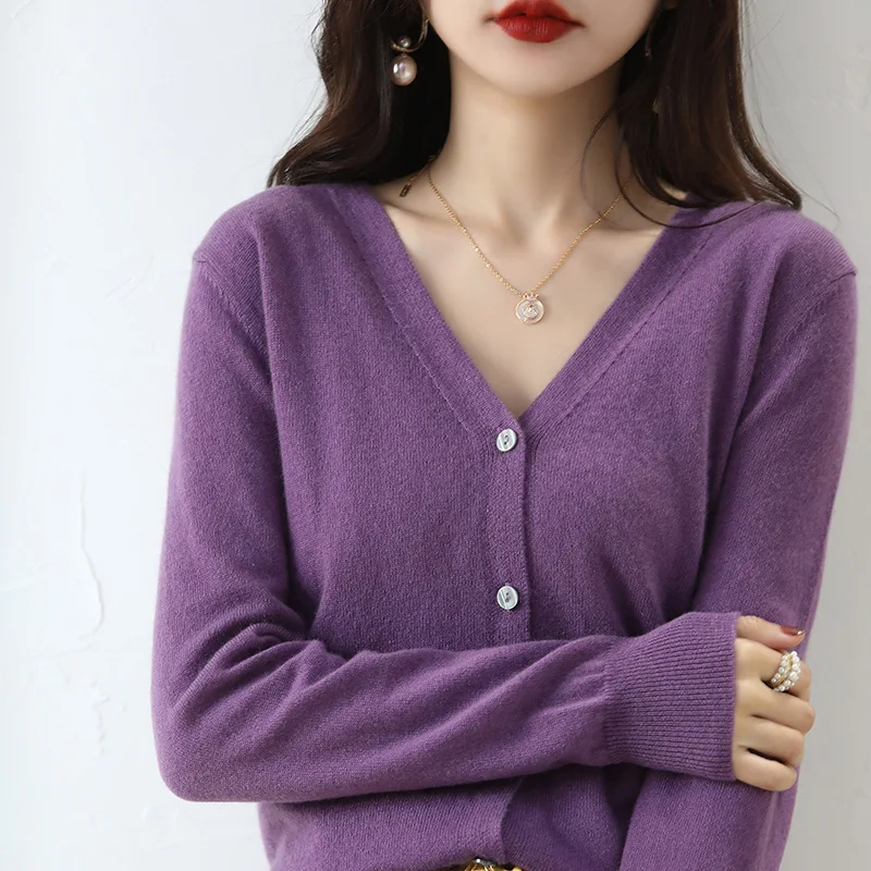 Women\'s V-Neck Sweater Knitted Cardigan Fashionable, Versatile, Thin, Loose Coat, Spring And Autumn Long Sleeved, Short Knitwear