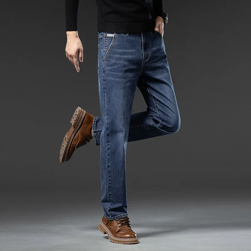 メンズジーンズ 春秋冬新作 ストレートストレッチ メンズビジネスデニムパンツ