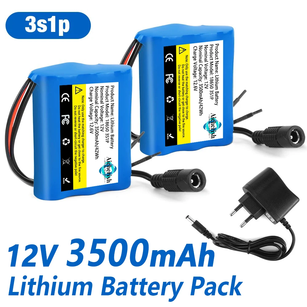 

Upgrade 3S1P 18650 12V 3500mAh Rechargeable Lithium Ion Battery Pack,For Monitor CCTV Camera Li-ion Battery + 12.6V Charger