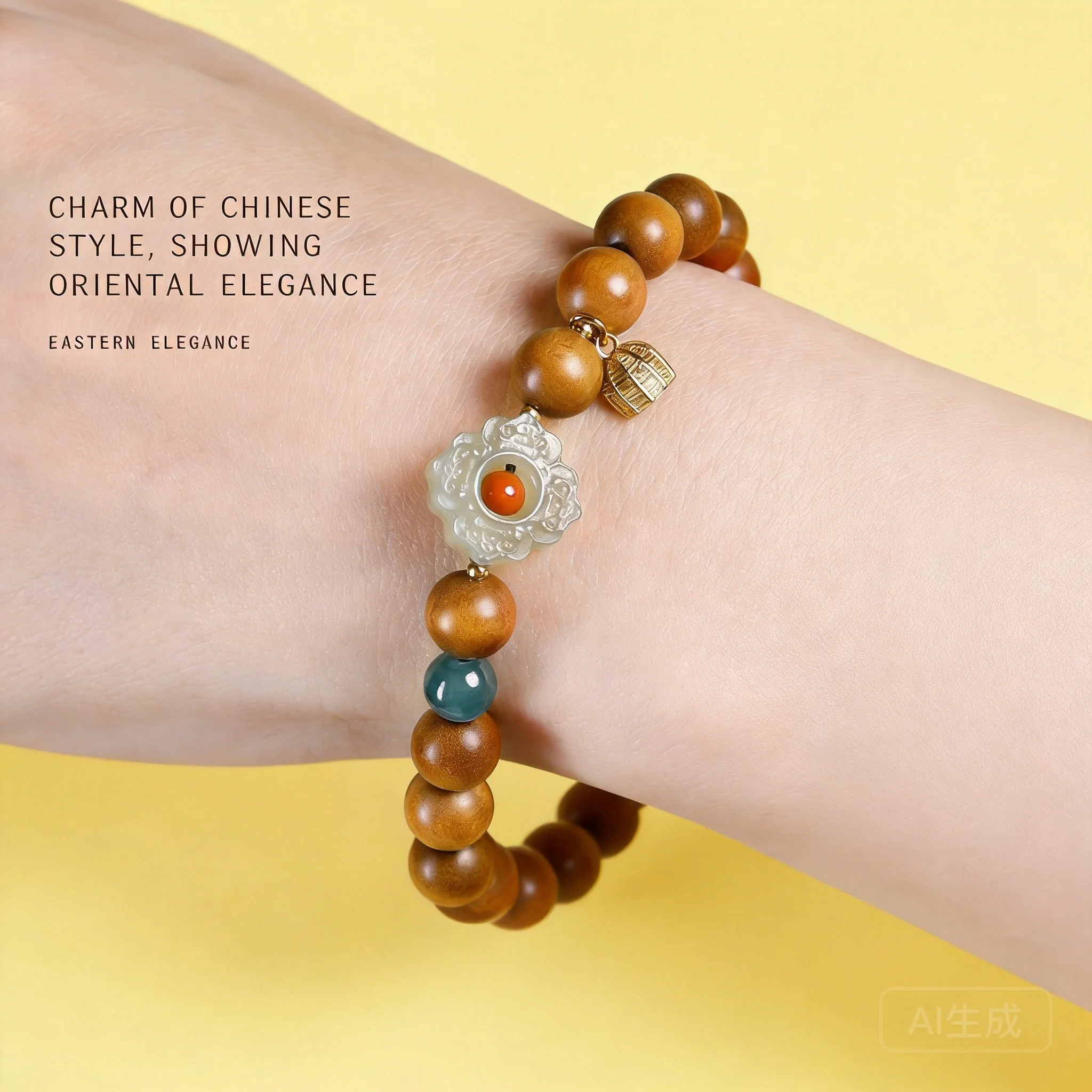 Chinese Style Lucky Blessing 8mm Old Mountain Sandalwood Beaded Bracelet With Hetian Jade Accessory For Men Women Wealth Attract