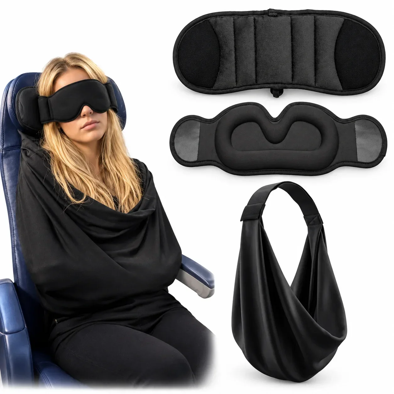 3in-1 Travel Pillow with Storage Set Lightweight  Neck Pillow Ergonomic for Sleeping Adjustable EyeMask for Travel and Home Use