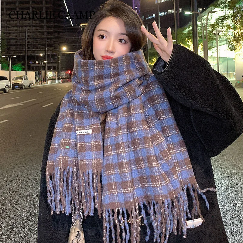 

Fashion Scarf Warm Winter for Women Korean Style Knitted Shawl Plaid Fringe Wraps Hijab Blanket Neckerchief Scarves Long Echarpe